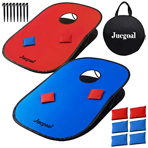 Juegoal 3x2ft Collapsible Portable Cornhole Game Set with 2 Cornhole Boards, 10 Bean Bags, Carrying Bag, and Tic Tac Toe Game Indoor Outdoor Yard Toss Game