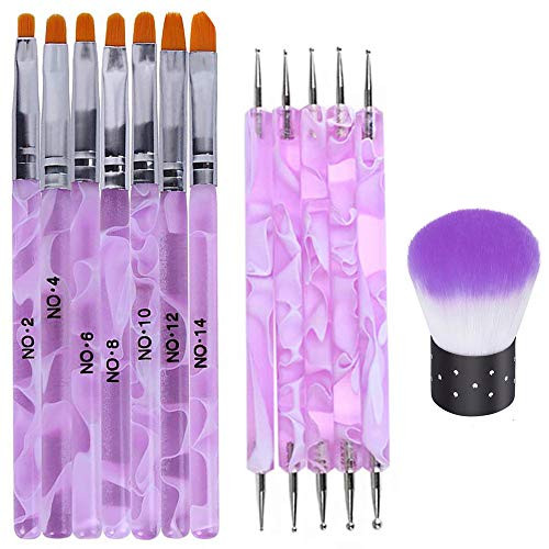 Kalolary 13PCS Uv Gel Nail Brush, Nail Art Tips Builder Brush Poly Extension Gel Brush Nail Painting Brush Nail Art Dust Remover Brushes Powder for Nail Salon Home Use Gift for Women Girl