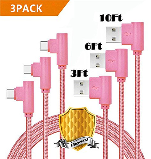 Type C Cable, Linwood 3ft 6ft 10ft Right Angle 90° Nylon Braided Cord USB Type A to C Charger for Samsung Galaxy S9/S8+, Google Pixel XL, LG G5/G6/V20,ZTE Zmax Pro Z981,HTC 11,Nexus 6P 5X (Rose Gold) Type C Cable, Linwood 3ft 6ft 10ft Right Angle 90° Nylon Braided Cord USB Type A to C Charger for Samsung Galaxy S9/S8+, Google Pixel XL, LG G5/G6/V20,ZTE Zmax Pro Z981,HTC 11,Nexus 6P 5X (Rose Gold)