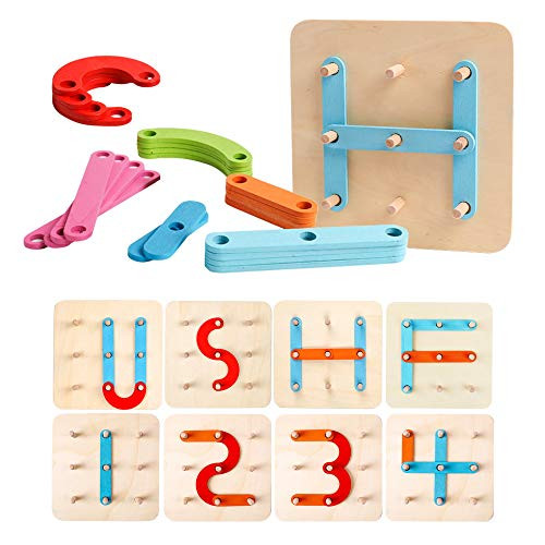 USHF Wooden Activity Letter Number Sorter Educational Shape Color Recognition Geometric Board Puzzle Toys Preschool Learning Toy Sorter Board Blocks Stack Sort for Toddler Boys Girls
