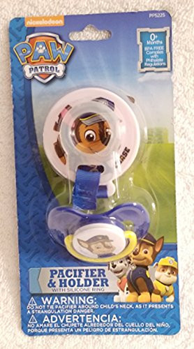 Chase Pacifier and Holder with Silicone Ring Set Compatible with Paw Patrol