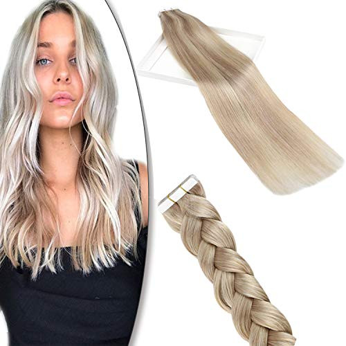 YoungSee Blonde Highlights Tape in Hair Extensions Human Hair Highlight Tape in Human Hair Extensions Ash Blonde Bleach Blonde 14 Inch 10pcs 25G YoungSee Blonde Highlights Tape in Hair Extensions Human Hair Highlight Tape in Human Hair Extensions Ash Blonde Bleach Blonde 14 Inch 10pcs 25G