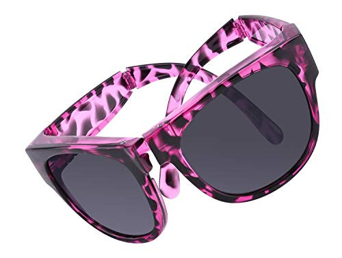 TINHAO Polarized Oversized Folding Fit over Sunglasses Foldable Over Prescription Sunglasses for Men&Women (Purple leopard, Black)