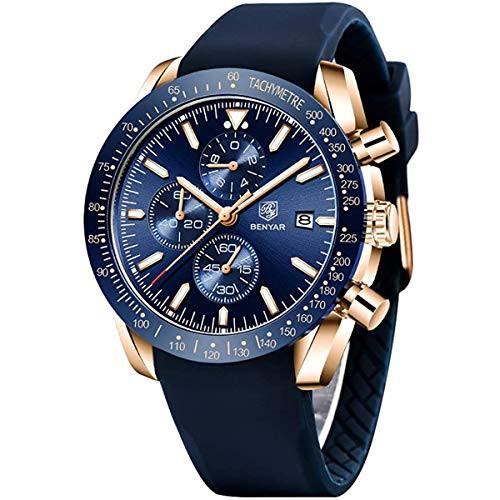 BENYAR Chronograph Wrist Watch for Men | Classic Design | Quartz Movement 30M Waterproof | Silicone Strap Watch | Analog Quartz Watch | Scratch Resistant | Available in Blue Color