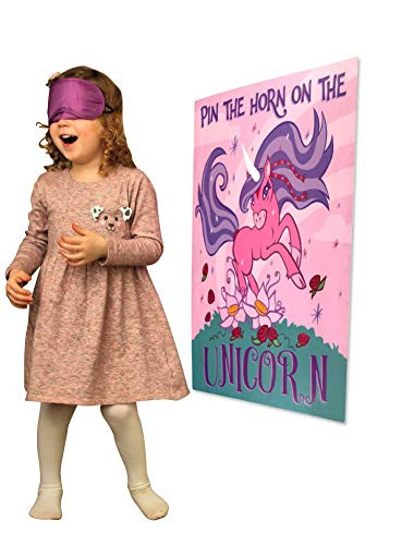 Kat's Party Box Pin The Horn On The Unicorn Game, Unicorn Party Supply, 12 reusable horns, 1 eye shade