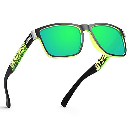 GRFISIA Vintage Polarized Sunglasses for Men and Women Driving Sun glasses 100% UV Protection (black green frame-green mirror)
