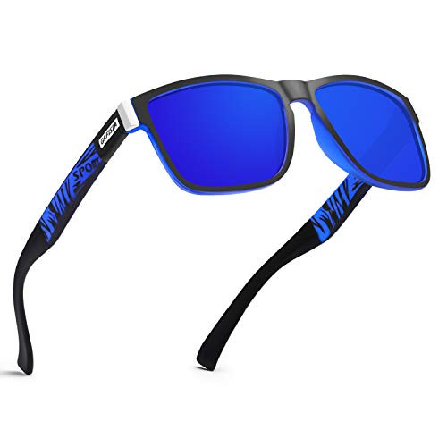 GRFISIA Vintage Polarized Sunglasses for Men and Women Driving Sun glasses 100% UV Protection (dark blue black frame-dark blue lens)