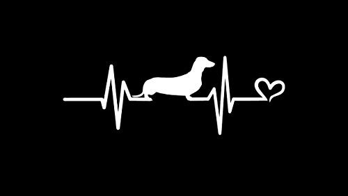 Makarios LLC Dachshund Heartbeat MKR Decal Vinyl Sticker |Cars Trucks Vans Walls Laptop|White|7.5 x 2.7 in|MKR1125