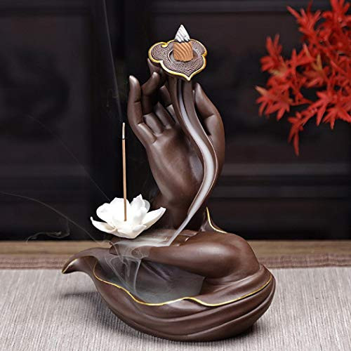 YYW Lotus Bergamot Backflow Incense Holder, Home Incense Burner with 10pcs Backflow Incense Cones, Ceramic Incense Holder Incense Burner