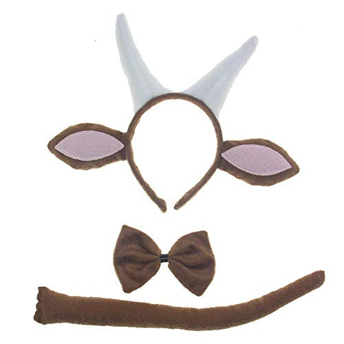 Christmas Cosplay Plush Cute Goat HeadbandWith Bowtie Tail 3pc- Goat costume - Goat Ears Costume - Goat Ears Headband for Easter Party Costume Hair Accessory (3 PCS)