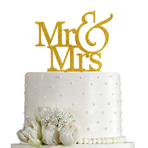 Mr and Mrs Cake Topper Bride And Groom Sign Wedding Engagement Cake Toppers Decorations (Gold Glitter Acrylic)