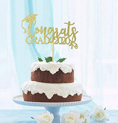GrantParty Glitter Gold Congrats Grad 2020 Cake Topper - Class of 2020 Graduate Party Decorations Supplies - High School Graduation, College Graduate Cake Topper (Gold Congrats 2020)