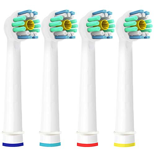 Replacement Brush Heads Compatible with Oral b- Pack of 4 Generic 3D White Electric Toothbrush Heads for Oralb Braun Brushes Fits the Vitality Flossaction, Oralb 7000, 9000, Pro 1000, Kids & More!