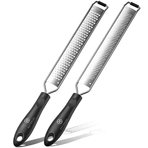 Citrus Lemon/Lime Zester Kitchen Tool & Cheese Grater set by BUTTERLEE, Stainless Steel, Fine Grater, Chocolate-Garlic-Ginger-Nutmeg-Coconut-Spice-Parmesan Cheese Shredder & grater