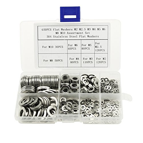 Boeray 650pcs Flat Washers M2 M2.5 M3 M4 M5 M6 M8 M10 Assortment Set