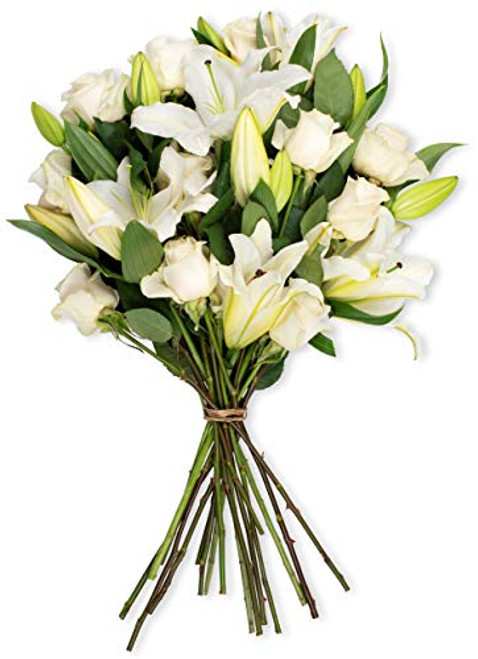 Benchmark Bouquets White Roses and White Oriental Lilies, No Vase (Fresh Cut Flowers)