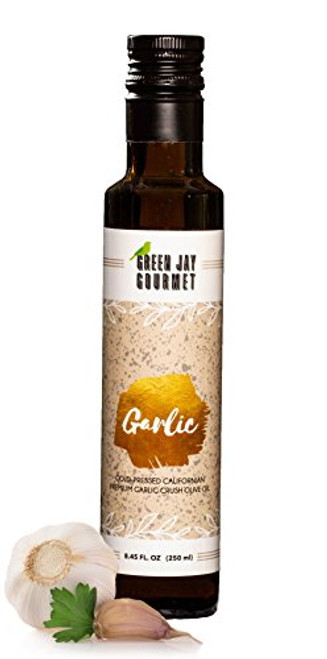 Green Jay Gourmet Garlic Olive Oil from Organically Grown Olives - Garlic Crushed Extra Virgin Olive Oil - Trans-Fat Free Cold Pressed Olive Oil - Garlic Flavored Olive Oil - Gourmet Olive Oil - 250ml