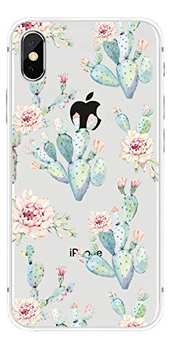 FancyCase Compatible with iPhone Xs Max-New Cactus Style Soft TPU Protective Clear iPhone Xs Max Case by FancyCase (Light Cactuses)