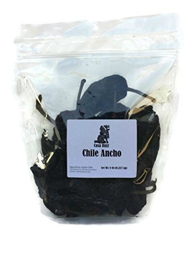 Chile Ancho - Casa Ruiz Brand - 8 Oz half pound RESEALABLE Bag - Ancho Chili Peppers - Dried Pablano Pepper - Mild to Medium Heat - Sweet & Smoky Flavor