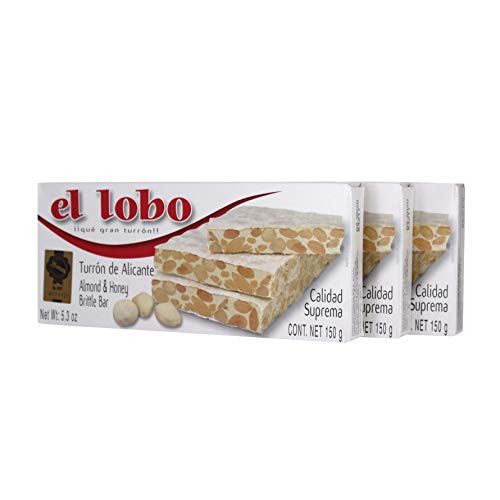 El Lobo Turron Alicante Crunchy Nougat - (3 Pack) W/ Quick Storage Pouch