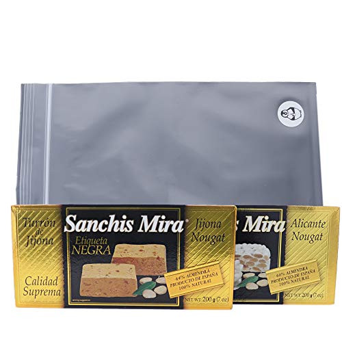 Sanchis Mira Alicante Turron - Crunchy Almond Honey Crunch Turron Bundle - Turron De Alicante Con Almendras Calidad Suprema W/ Premium Penguin Quick Storage Pouch (Alicante/Jijona Bundle)