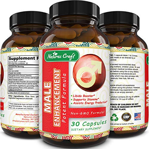 Natural Male Enhancement Supplement for Increased Energy and Drive with Pure Maca Root - Fenugreek Extract and Tongkat Ali Powder Best Stamina Booster Pure Herbal Formula 30 Capsules by Natures Craft