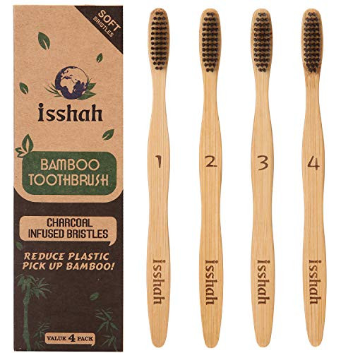 Isshah Biodegradable Organic Charcoal Infused BPA Free Bristles Natural Bamboo Toothbrush, Pack of 4 (Ultra Soft Bristles) Isshah Biodegradable Organic Charcoal Infused BPA Free Bristles Natural Bamboo Toothbrush, Pack of 4 (Ultra Soft Bristles)