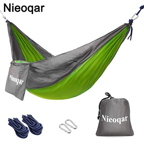 Parachute Camping Hammock, Portable Lightweight Nylon Hammock with Hammock Tree Straps for Indoor Outdoor Backpacking, Travel, Camping, Hiking?Light Green/Grey?