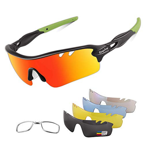 Polarized Sports Sunglasses for Men Women with 5 Interchangeable Lenes for Cycling Sunglasses Running Baseball Golf Softball Driving