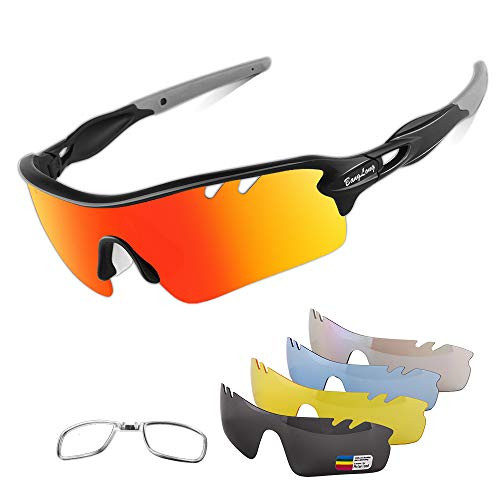 Polarized Sports Sunglasses for Men Women with 5 Interchangeable Lenes for Cycling Sunglasses Running Baseball Golf Softball Driving Finishing Polarized Sports Sunglasses for Men Women with 5 Interchangeable Lenes for Cycling Sunglasses Running Baseball Golf Softball Driving Finishing
