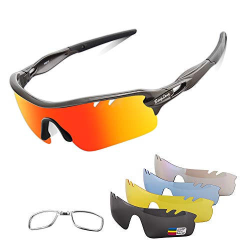 Polarized Sports Sunglasses Cycling Sun Glasses for Men Women with 5 Interchangeable Lenes for Running Baseball Golf Driving (Black+Black) Polarized Sports Sunglasses Cycling Sun Glasses for Men Women with 5 Interchangeable Lenes for Running Baseball Golf Driving (Black+Black)