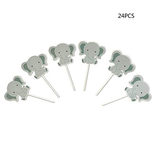 VANEVNE Cute Baby Elephant Cake Cupcake Toppers for Birthday Wedding Baby Shower Decoration 24 PCS VANEVNE Cute Baby Elephant Cake Cupcake Toppers for Birthday Wedding Baby Shower Decoration 24 PCS
