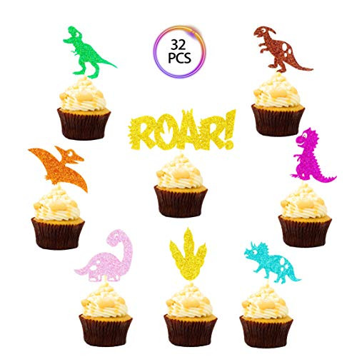 QMZ Baby Dinosaur Cupcake Toppers Roar Glitter Dinosaur Cake Toppers for Kids Birthday Baby Shower Party Decorations Supplies (32 Pack) QMZ Baby Dinosaur Cupcake Toppers Roar Glitter Dinosaur Cake Toppers for Kids Birthday Baby Shower Party Decorations Supplies (32 Pack)