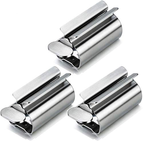 Toothpaste Squeezer,Stainless Steel Toothpaste Tube Squeezer-Metal Toothpaste Tube Wringer Seat Holder Stand Toothpaste Squeezer Rollers(3 Pack)