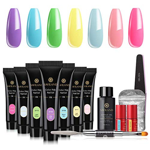 Saviland Poly Nail Gel Kit - Rainbow Poly Nail Gel Builder Gel Nail Extension Nail Enhancement for Gel Polish Starter and Professional Nail Technician Set 1