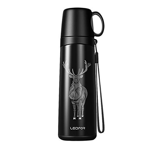 Leidfor Coffee Travel Mug Vacuum Insulated Thermal Water Bottle Build-in Lid Cup Stainless Steel Leakproof 17Ounce Elk