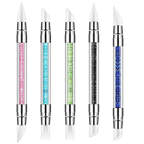 5-Pack Nail Art Sculpture Pen, Dual Tipped Silicone Rhinestone Nail Polish Carving Pen, Nail Art Sculpture Pen, Nail Art Brush Dotting Tools for DIY Nail Art
