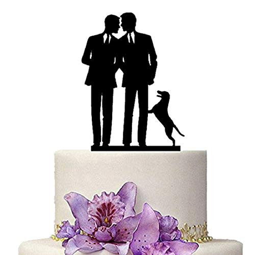 YAMI COCU Gay Wedding Cake Topper, Mr & Mr Cake Topper With Dog Wedding Aniversary Party Engagement