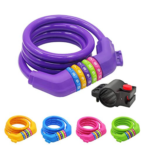 IDEALUX Sport Bike Lock Cable, 4-Feet Bicycle Master Cable Lock with 5-Digit Combination Lightweight Bike Chain Lock - Purple IDEALUX Sport Bike Lock Cable, 4-Feet Bicycle Master Cable Lock with 5-Digit Combination Lightweight Bike Chain Lock - Purple