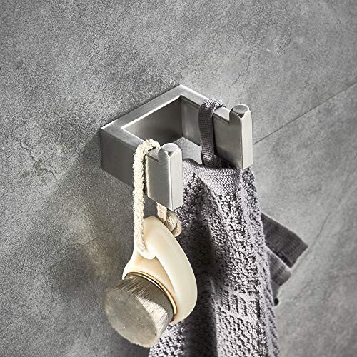 JunSun Robe Hook Bathroom Double Robe Hook Bathroom Hooks Brushed Nickel Robe Hook Large Double Bath Towel Hook Coat Hook for Bathroom Kitchen-Stainless Steel Brushed Nickel
