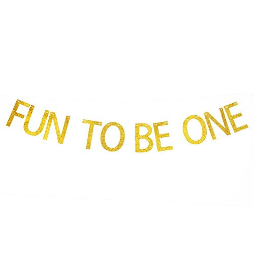 Fun to Be One Banner, Gold Gliter Paper Sign for 1st/First/One Year Old Birthday Party Celebration Fun to Be One Banner, Gold Gliter Paper Sign for 1st/First/One Year Old Birthday Party Celebration