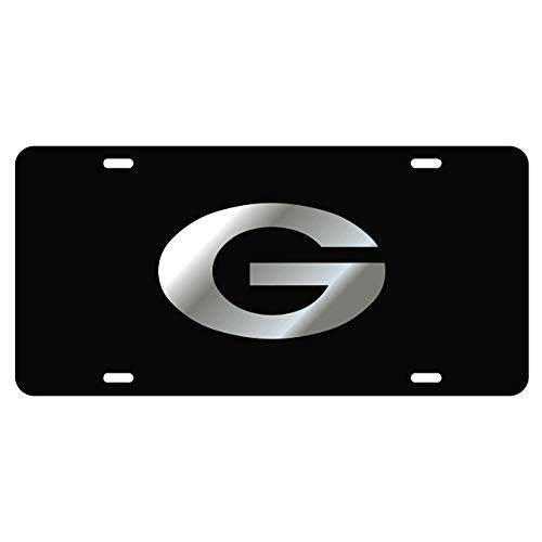 Sports Addiction Georgia Bulldogs Mirror Laser License Plate Tag Black Background, Silver - G Logo