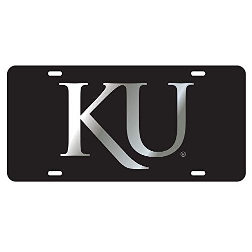 Kansas Jayhawks Laser Cut Inlaid Mirrored Black Plate w/Silver KU