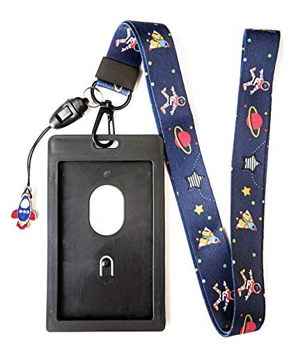 Space Print Lanyard w/ID Badge Holder and Charm
