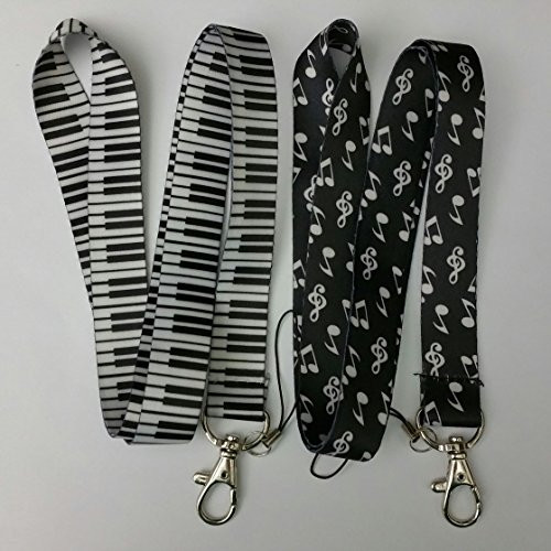 2 PC - Piano Keys And Music Notes Lanyard Key Chain ID Holder