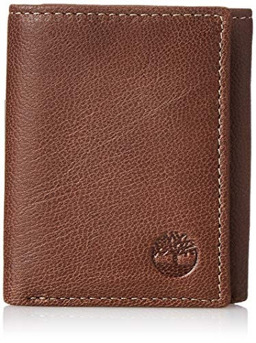 Timberland Men's Genuine Leather RFID Blocking Trifold Security Wallet, Brown, One Size