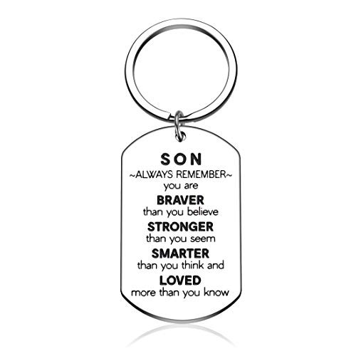 2020 Inspirational Keychain Gifts to My Son Kids Child Always Remember You are Braver Than You Believe Key Ring Charm from Dad Mom Graduation Birthday Christmas Gifts for Him Boys Men Teens