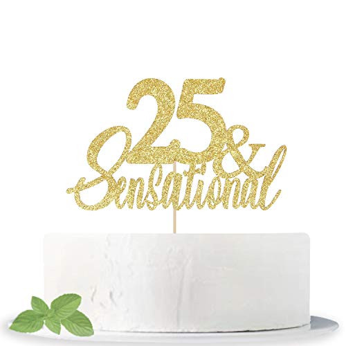 Gold Glitter 25 & Sensational Cake Topper, Hello 25, Cheers to 25 Years,25 & Fabulous, Happy 25th Birthday/Anniversary Party Decoration Supplies Gold Glitter 25 & Sensational Cake Topper, Hello 25, Cheers to 25 Years,25 & Fabulous, Happy 25th Birthday/Anniversary Party Decoration Supplies