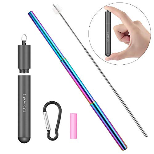 Portable Reusable Drinking Straws, Telescopic Rainbow Stainless Steel Metal Straw with Aluminum Case, Cleaning Brush, Carabiners, Silicone Tip - Collapsible Straw for Travel Home Office Portable Reusable Drinking Straws, Telescopic Rainbow Stainless Steel Metal Straw with Aluminum Case, Cleaning Brush, Carabiners, Silicone Tip - Collapsible Straw for Travel Home Office