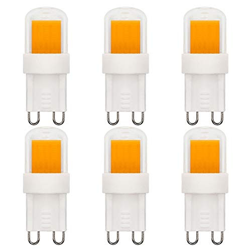 G9 Bi Pin Base LED Light Bulbs 3W(20W/25W/30W Halogen Equivalent) T4 JCD G9 led Bulb 120V Warm White 3000K Dimmable for Home Lighting Chandelier, 6-Pack.